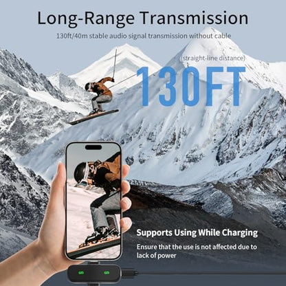 YeenMelly 2-Pack Wireless Lavalier Microphone: for iPhone 15/16, iPad, Android - Mini LED Display, Noise Reduction, Plug & Play, USB-C Charge , Clear Sound - Video/Vlog, Windscreen & Pouch Included