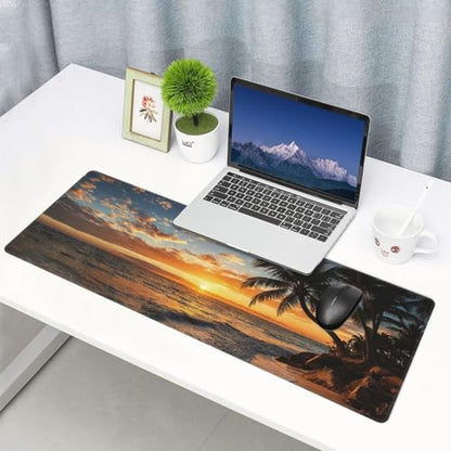 Large Gaming Mouse Pad Desk Mat, Sunset Beach Extended Keyboard Mouse Pad Mousepad with Non-Slip Base and Stitched Edge Mouse Mat Desk Pad Mouse Pads for Desk Home Office, 31.5 x 11.8 - color: Sunset Beach