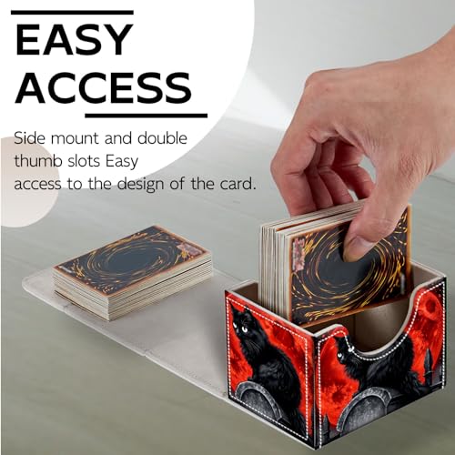 Trading Card Storage Box, Premium PU Leather with Magnetic Closure, Holds 100+ for MTG Cards, Black Cat & Red Moon Durable Deck Box for Magic the Gathering, Trading Card Games - color: Black Cat & Red Moon