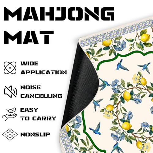 Lemon Bird Mahjong Mat (31.5 X31.5 in), Non-Slip Noise Reduction | Yellow Mahjong Table Mat, Mah Jong Mat with Carrying Bag, Game Table Cover for Mahjongs Poker Card Dominoes, Christmas Gift - color: Lemon