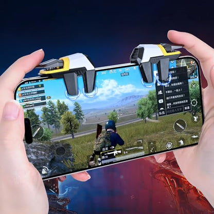 EasEasy PUBG Game Trigger, Mobile Phone Controller Compatible for PUBG/Rules of Survival/Knives Out, 6 Fingers Trigger with Sensitive Aim and Shoot Smartphone Joystick for iPhone & Android-Yellow - color: Yellow