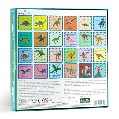 eeBoo Shiny Dinosaur Memory & Matching Game, Ages 3+, 1-4 Players | Teaches dinosaur names & pronunciation. Sharpens recognition, concentration & memory skills. Includes 48 foil tiles, 24 pairs - style: Shiny Dinosaur
