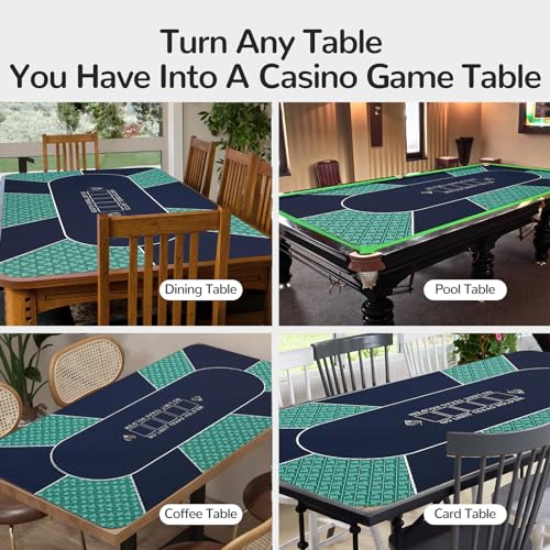 70 x 35 Inch Poker Mat for Table, Texas Hold'em Poker Table Top Mat with Carrying Bag, Waterproof Anti-Slip Rubber Blackjack Mat for Home Game Nights Up to 8 Players - color: 70 X 35 Inch Green