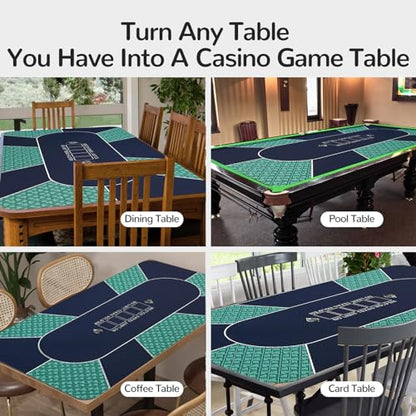 70 x 35 Inch Poker Mat for Table, Texas Hold'em Poker Table Top Mat with Carrying Bag, Waterproof Anti-Slip Rubber Blackjack Mat for Home Game Nights Up to 8 Players - color: 70 X 35 Inch Green