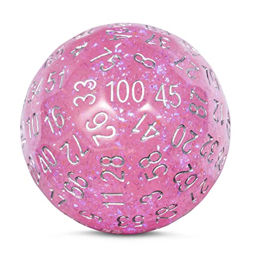 DNDND D100 Die with Pink Chameleon Powder Inside with Translucent Pouch for D&D Dungeon and Dragons - color: Chemele Pink