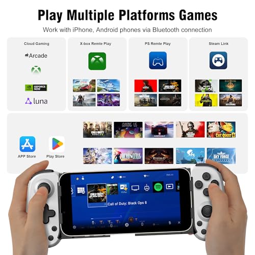 Joso Wireless Phone Controller for iPhone/Android, Mobile Game Controller with Hall Joystick Suitable for Xbox Cloud Gaming, PS Remote Play, Steam Link, Call of Duty & More - White - color: White | D6