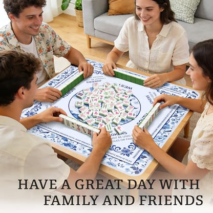 Celadon Flowers Mahjong Table Mat, Non-Slip Noise Reduction Mah Jong Mat with Carrying Bag, Game Table Cover for Mahjongs Poker Card, Festival Birthday Gift for Mahjong Lovers, 31x 31In - color: Celadonflower
