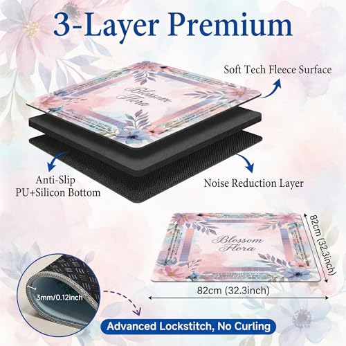 Mahjong Mat for Table - 32.3 Inch Waterproof & Non-Slip PU Velvet Surface, Lightweight No Crease No Odor Design for Noise Reduction,Includes Printed Rules (Blossom) - color: Blossom