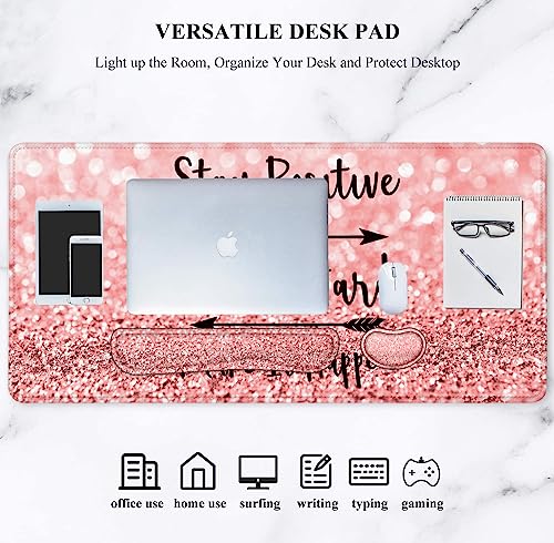 Lateefah Mouse Pad with Wrist Rest, Desk Mat + Keyboard Wrist Rest Set, Desk Pad for Keyboard and Mouse, 4-in-1 Large Mouse Pad with Wrist Support for Office, Home - color: 4Pcs-Pink Stay Positive