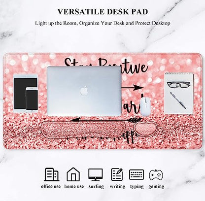 Lateefah Mouse Pad with Wrist Rest, Desk Mat + Keyboard Wrist Rest Set, Desk Pad for Keyboard and Mouse, 4-in-1 Large Mouse Pad with Wrist Support for Office, Home - color: 4Pcs-Pink Stay Positive