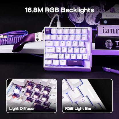 EPOMAKER HE30 One-Handed Hall Effect Keyboard, 8K Polling & 0.125ms | SOCD & Snap Key, Adjustable Trigger, PBT Keycap, RGB, Custom Software, Wired Gaming Keyboard for PC/Gamer (White Purple) - color: White Purple