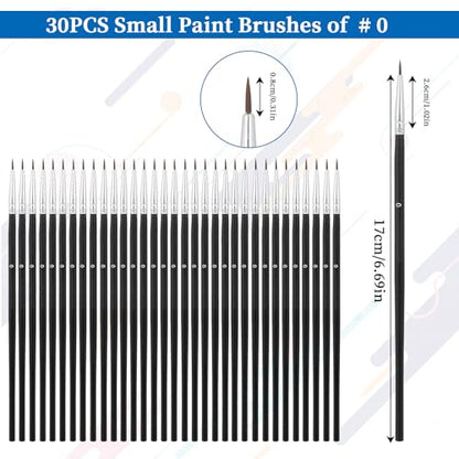 30 Pcs Tiny Detail Paint Brushes, #0 Fine Tip Paint Brush Miniature Fine Paint Liner Brush for Crafts Painting Watercolor Acrylic Art Face Painting