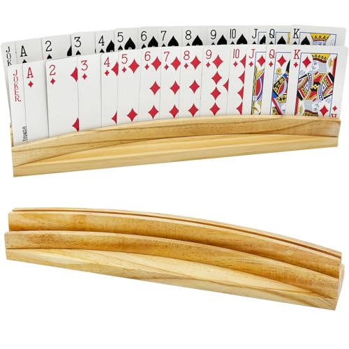 Card Holders for Playing Cards Set of 2 Soild Wood Cards Holders for Kids Seniors Adults, Playing Card Trays/Racks for Bridge Canasta Strategy Foot and Hand - size: set of 2