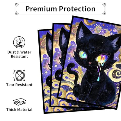 MTG Card Sleeves, Ultra Clear Front & Matte Finish Back, 100 Count Standard Size Matte Art Sleeve for Magic The Gathering - color: Painted Cat