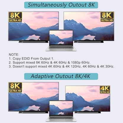 8K@60Hz HDMI Splitter 1 in 4 Out, 1x4 HDMI 2.1 Splitter Support 4K@120Hz, 1080P@240Hz VRR HDCP2.3 HDR 10, 48Gbps EDID Dolby Atmos 7.1ch - size: 1x4