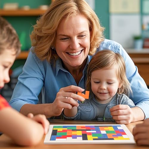 3 Otters Wooden Tangram Puzzle, 2-Pack Russian Blocks Brain Teaser | 3D Russian Blocks Intelligence Toy, STEM Montessori Educational Gift for Kids, Homeschool, Classroom, and Screenless Play