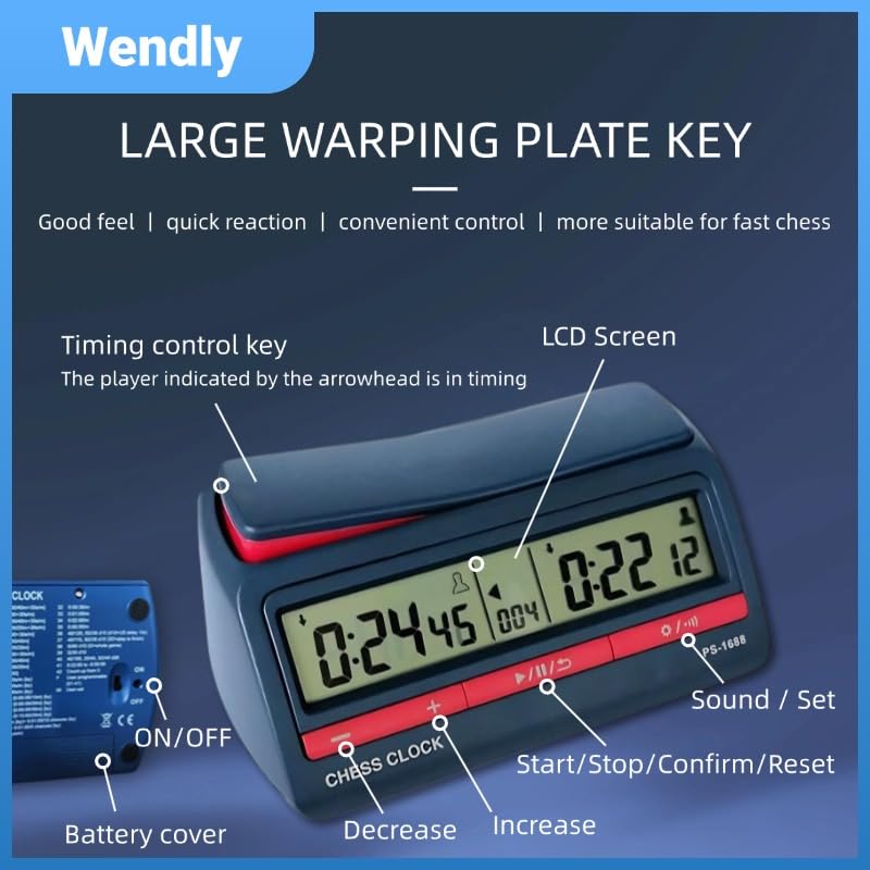 Digital Chess Timer Clock – Tournament‑Grade, 42 Modes, Silent Buttons, Dual‑Side, for US‑Chess/Fide, Go, Xiangqi, Backgammon. Same as pursun PS‑1688.