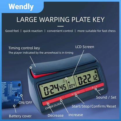 Digital Chess Timer Clock – Tournament‑Grade, 42 Modes, Silent Buttons, Dual‑Side, for US‑Chess/Fide, Go, Xiangqi, Backgammon. Same as pursun PS‑1688.