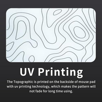 XVX Glass Mousepad for Gaming, White Topographic Hard Gaming Mouse pad, Professional Large Mouse Mat 16.2" x 12.2", Special Glass Surface with Improved Precision and Speed - color: White(Topographic)