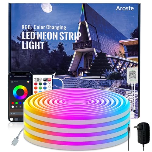 Aroste 16.4-Foot RGB neon Light Strip, Festive Decoration Light Strip | Waterproof IP67 light strip, supporting remote control and app control, suitable for bedroom and gaming LED light strips