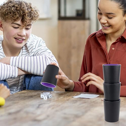 Felt-Lined PU Leather Dice Cup Set, 6 Quiet Dice Shaker Cups with 36 Dices for Bar Party Yahtzee Farkle Dice Games, Purple - color: Purple