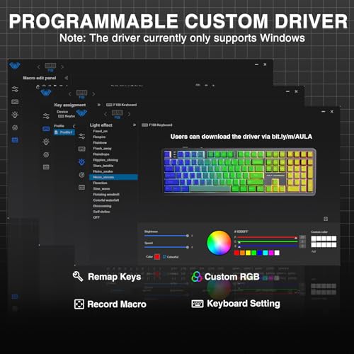 AULA F108 Wireless Mechanical Keyboard, Full Size Gaming Keyboard with Number Pad, Side Printed PBT Keycaps, Pre-lubed Switches, RGB Backlit, Hot Swappable Creamy Sounding Computer Keyboards, 108 keys - color: No Knob-Gradient Black