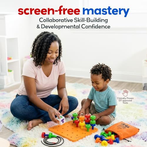 Peg Board Set - Montessori Toys for 2 Year Old - 33 Pc Peg Board for Kids - Occupational Therapy Toys with Pegs, Dice, Lacing String & Storage Bag - Montessori Toys for 2+ Year Old | Occupational Therapy Toys with Pegs, Dice, Lacing String & Storage Bag -