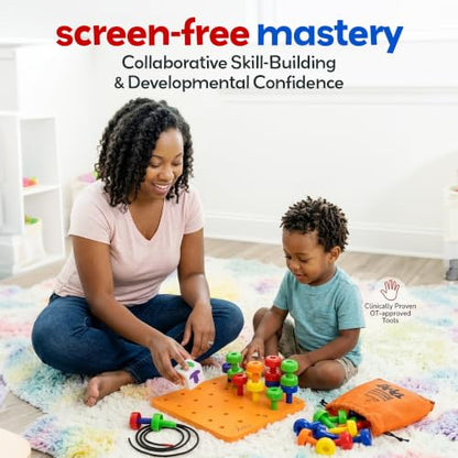 Montessori Sensory Pegboard, 33 Pc, STEM Learning, Ages 2+ | Occupational Therapy STEM Learning Educational Toys for Kids 2+ Includes Foam Board, Lacing String, Dice, Storage Bag, eBook - style: Bulk Pegboard Set - 34pcs