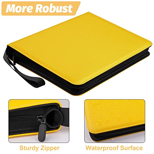 GERMUN 4 Pocket Card Binder, Premium Zip Trading Card Binder, 400 Double Sided Pocket PU Card Collection Binder, Collector Card Album, Card Folder for MTG, TCG, Sports Cards, Game Cards (Yellow) - color: 4 Pocket 400 Carbon Yellow