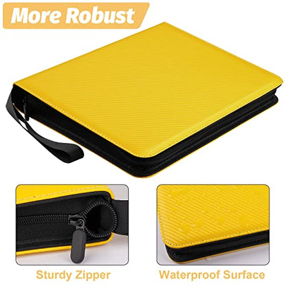 GERMUN 4 Pocket Card Binder, Premium Zip Trading Card Binder, 400 Double Sided Pocket PU Card Collection Binder, Collector Card Album, Card Folder for MTG, TCG, Sports Cards, Game Cards (Yellow) - color: 4 Pocket 400 Carbon Yellow