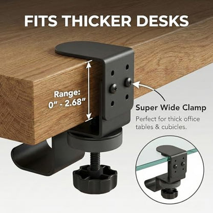 Headphone Stand Holder for Desk, Carbon Steel Under Desk Headphone Hanger, 360° Rotating Backpack Hook Clamp, Adjustable Height Gaming Accessories for Table Thickness up to 2.68 Inch, Black