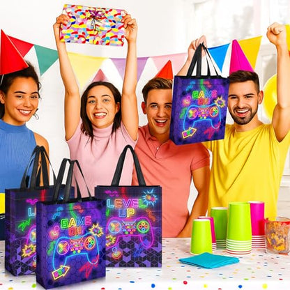 Sweetude 30 Pcs Video Game Gift Bag with Handle Game Party Supplies Reusable Gaming Neon Goody Bag, 2 Styles - style: Neon