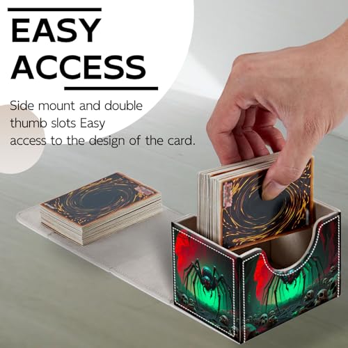 Trading Card Storage Box, Holds 100+ for MTG Cards, PU Leather with Magnetic Closure, Giant Spider in Skull Filled Cave Durable Deck Box for Magic the Gathering, Trading Card Games - color: Giant Spider in Skull Filled Cave
