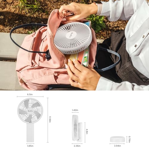 HandFan Quiet 6 Inch Handheld Fan [34H Max Cooling Time], 6 Speed Rechargeable Personal fan and Desktop with Base, 180° Foldable for Travel Concerts Makeup Office (White) - color: whtie