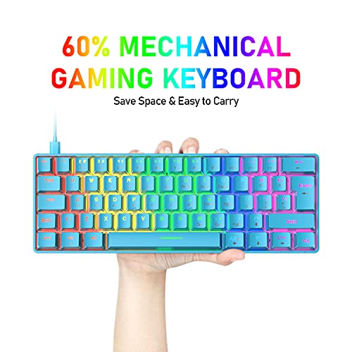 60% Mechanical Keyboard and Mouse Combo,Ergonomic Wrist Rest,6400 DPI Optical&65g Lightweight RGB Mouse,Compact Mini 62 Keys Chroma 20 Rainbow Backlit,Quiet Linear Switch for PC/Mac (Blue)