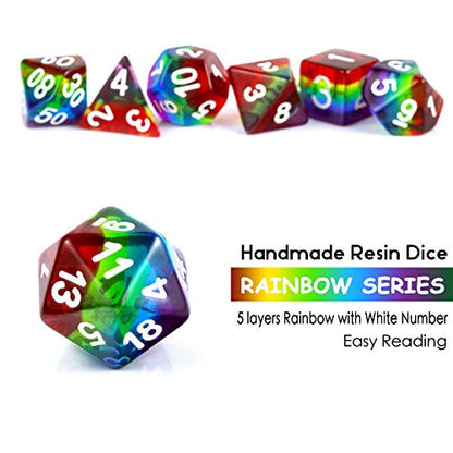 Rainbow DND Dice Set, DNDND Transparent Rainbow Polyhedral Die with Free Organza Bag for D&D Dungeons and Dragons RPGs Role Playing Table Games - color: Rainbow Translucent