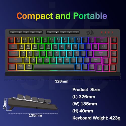 Redragon Wired Gaming Keyboard, RGB Backlit, 60% Compact Membrane Keyboard | Whisper-Quiet with Programmable Macro and Multimedia Keys, Anti-ghosting, Spill Resistant for Win/MAC/PS/Xbox