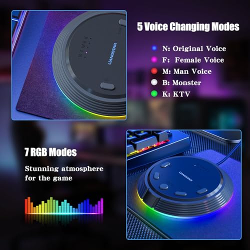 LIANGSTAR Gaming USB Microphone for PC with AI Noise Cancellation, 5 Voice Changes, Mute, Volume Control, RGB Light Condenser Computer Mic for Gamer, YouTube, Streaming, Conference - style: Dark Gray-AI