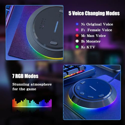 Gaming USB Microphone for PC with AI Noise Cancellation, 5 Voice Changes, Mute, Volume Control, RGB Light Condenser Computer Mic for Gamer, YouTube, Streaming, Conference - style: Dark Gray-AI