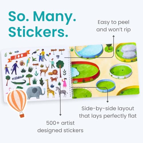 All Around Town 500+ Kids Sticker Book by Cupkin Fun Toddler Travel Activity Coloring and Sticker Book, Road Trip Essentials, 12 Coloring Pages 12 Side by Side Scenes for Ages 2–8 Years - color: All Around Town