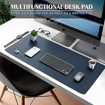 K KNODEL Small Office Leather Desk Mat, Mouse and Keyboard Pad, Computer and Laptop Mat, Desktop Protector and Cover, Writing Pad and Blotter (23.6"x13.8", Dark Blue) - color: Dark Blue, size: 23.6" x 13.8"