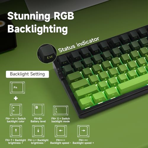 MCHOSE G75 PRO 75% Wireless Mechanical Keyboard, TKL Keyboards Tri-Mode BT5.0/2.4GHz/USB-C, Hot Swap Custom Creamy Keyboards Linear Switch, Double Shot PBT Keycaps RGB LED Backlit, Black&Green - color: Black&Green