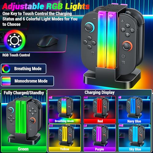 Switch 2 Controller Charger Dock Compatible with Nintendo Switch 2 with 6 RGB Light Modes & Timer Function, Charger Station with Type-C Cable - size: 5.5''