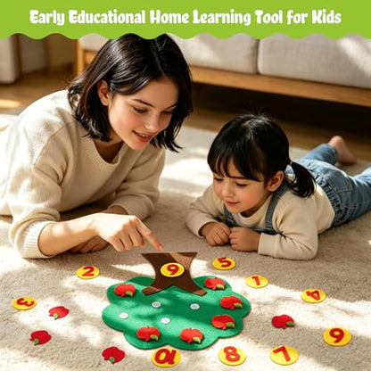 MAGICLULU Felt Apple and Number Tree, Kids Math Numbers Counting Game Toy Set, Toddler Felt Board for Preschool Early Educational Classroom and Home Learning Aid