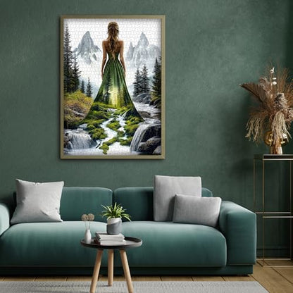 Impossible Puzzles for Adults 1000 Pieces, Woman Forest Landscape Puzzles, Mountain River Nature Puzzle, Beautiful Lady Mountain Jigsaw Puzzle Scenery - style: Verdant Muse puzzle