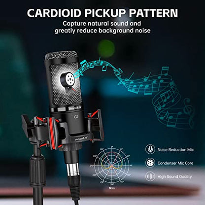 XLR Podcast Microphone Professional Cardioid Condenser Microphone for PC Computer Studio XLR Mic Kit for Recording/Podcasting/Streaming/Voice Over/ASMR/Home Studio/YouTube with Desktop Stand | 48V power required.XLR podcast mic for vocals, voiceovers and