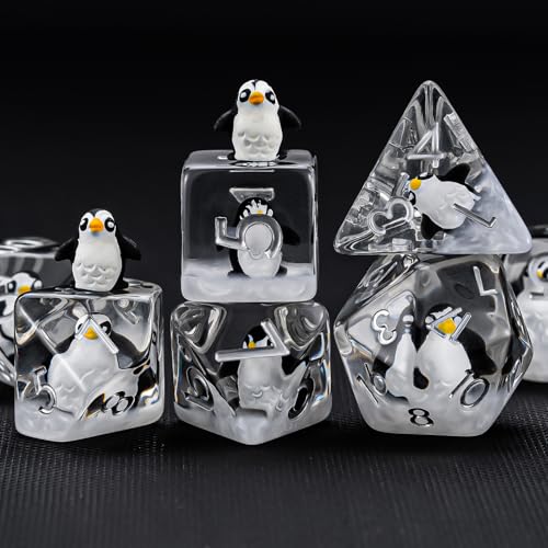 Penguin Resin D&D Dice Set, 7-Piece Polyhedral Dice (D4, D6, D8, D10, D12, D20, D%) Dungeons and Dragons Dice Set - color: Penguin