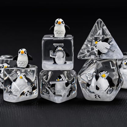 Penguin Resin D&D Dice Set, 7-Piece Polyhedral Dice (D4, D6, D8, D10, D12, D20, D%) Dungeons and Dragons Dice Set - color: Penguin
