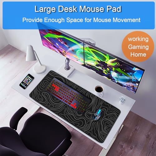 Large Extended Gaming Mouse Pad, 31.5x15.7 inch Computer Keyboard Mouse Mat, Water Resist Non-Slip Mousepad Rubber Base Long XXL Desk Mouse Pad for Gaming, Office & Home, Black White Lines - color: Black White Lines, size: 31.5L x 15.7W inches