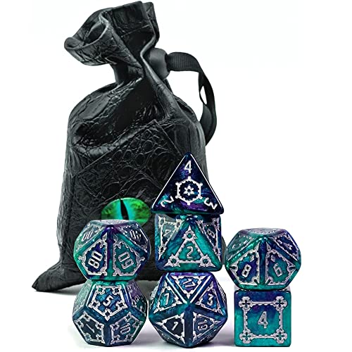 cusdie 7 Pcs 25mm Giant DND Dice with Dragon Eye Dice Bag, Polyhedral Dice Set, D&D Dice for Pathfinder RPG(Green/Purple) - color: Green/Purple